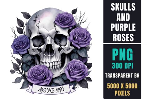 Purple Skulls And Roses Sublimation Png Graphic By Funtrove · Creative