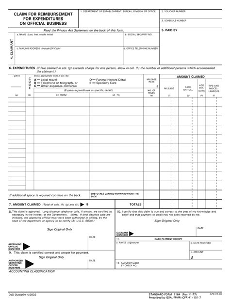 Optional Form 1164 Download Fillable Pdf Or Fill Online Claim For