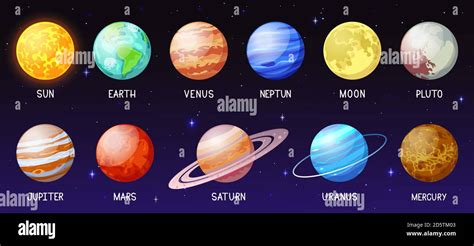 Cartoon Solar System Space Planets Moon Sun Astronomical Sphere