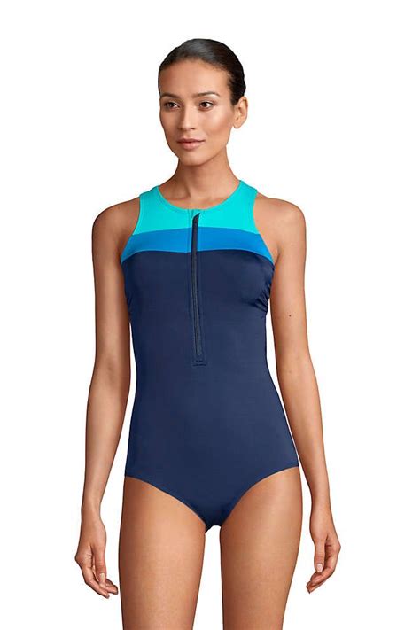 Women S Chlorine Resistant Zip Front One Piece Athletic Swimsuit