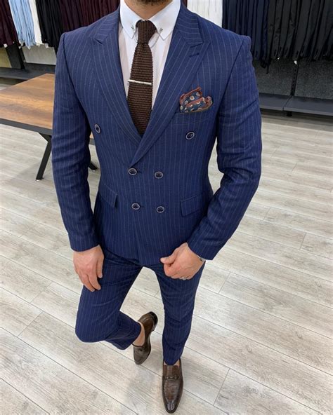 buy navy blue slim fit double breasted pinstripe suit by
