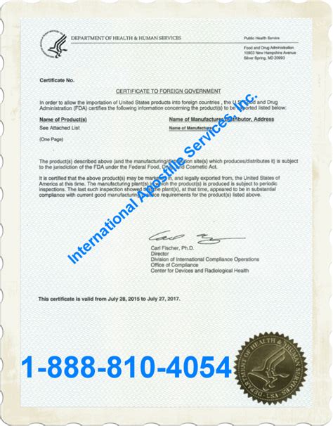 Apostille Certificate To Foreign Government Fda