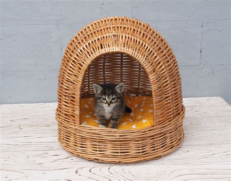 Wicker Cat Bed Wicker Cat House Woven Pet Bed Etsy