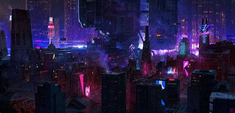 Hd Wallpaper Cyberpunk City Rain Building Neon Glow Cityscape