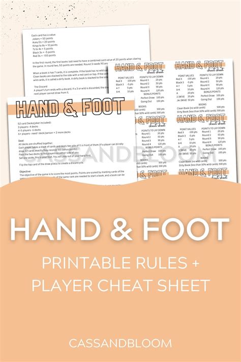 Hand And Foot Rules Score Card Cheat Sheet Printable Etsy Australia