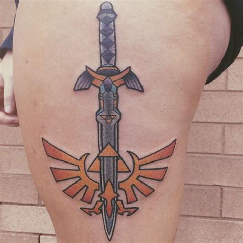 legend of zelda master sword triforce thigh tattoo zelda tattoo geek tattoo tattoos