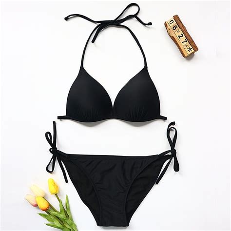 2021 2020 sexy bandage women swimsuit bikinis black push up swimwear female bikini set halter
