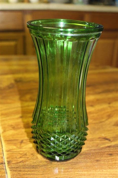 Hoosier Glass Vase In Green Glass With Diamonds And Lines Etsy