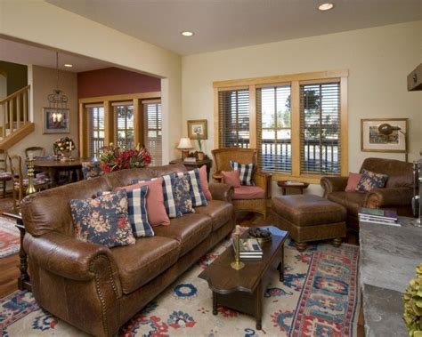 Living room decor ideas with brown leather furniture dimension. three different colours and motives pillows brighten the ...