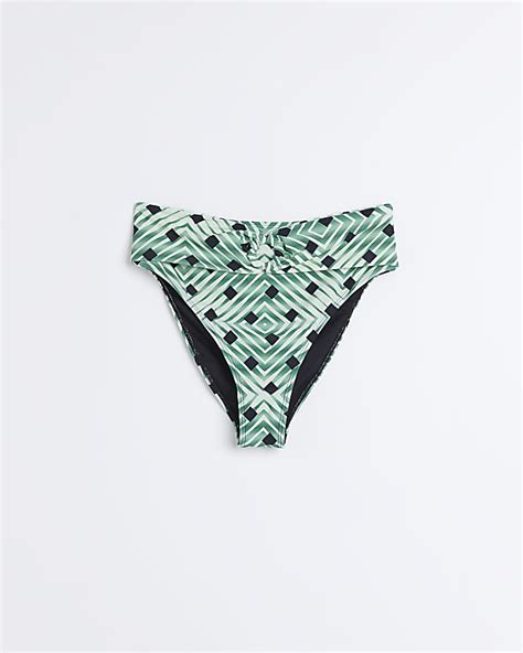 Green Printed High Waist Bikini Bottoms River Island