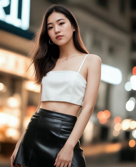 premium ai image portrait of a beautiful women wearing tank top and mini skirt standing in