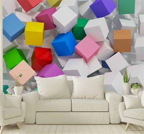 Wall Mural 3d Cubes Of Different Colors 3d Mural Wallpaper Tenstickers