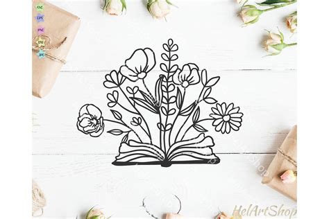 Book With Wildflowers Svg Book Lover Svg Reading Svg Cut