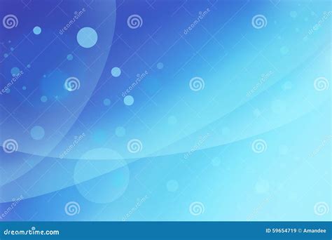 Abstract Bright Blue Background With Waves Floating Bubbles Or Circles