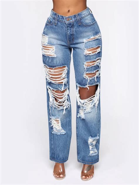 Wholesale Plus Size Wide Leg Ripped Jeans For Women Lhm072836bu