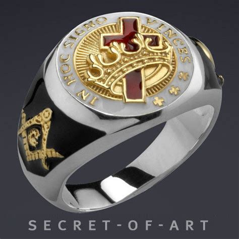 Knights Templar Masonic Ring In Hoc Cross Freemason 925 Silver 24k Gold