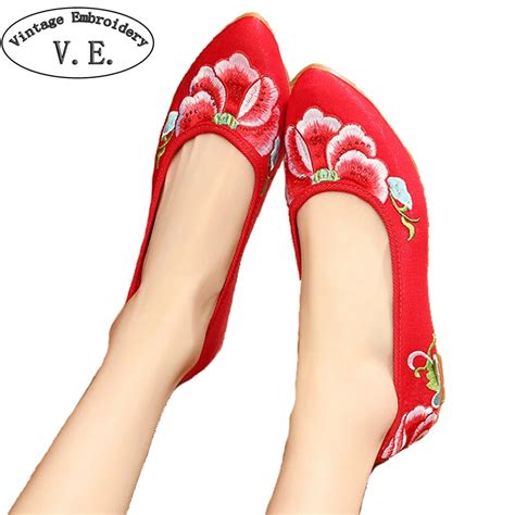 Crystal Embroidered Women Silk Satin Ballet Flats Pointed Toe Ladies