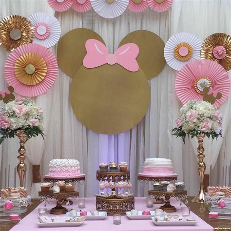 decoracion de fiesta minnie mouse rosa y dorado ideas para fiestas
