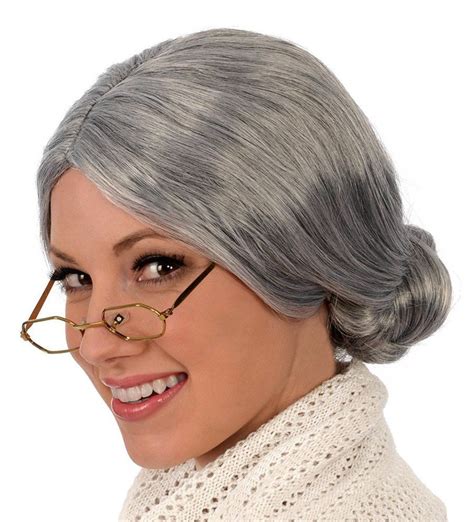 Adult Old Woman Lady Grandma Granny Grey Gray Bun Wig Costume Accessory Forum Halloween