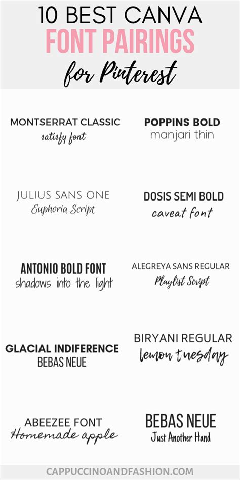 10 Best Canva Font Pairings Free Pinterest Fonts Graphic Design