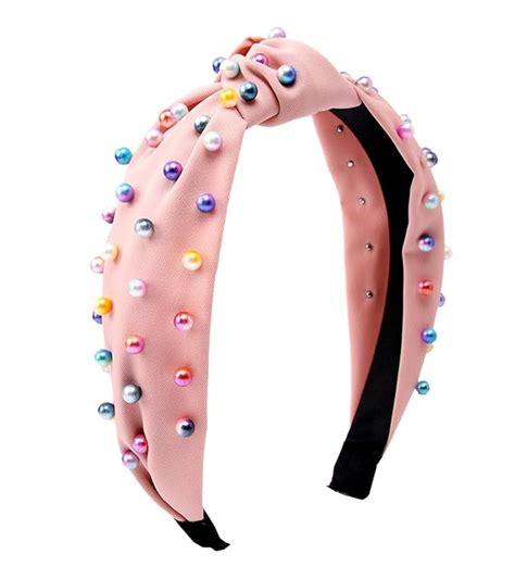 Colorful Pearl Headband For Women Knot Pink Fashion