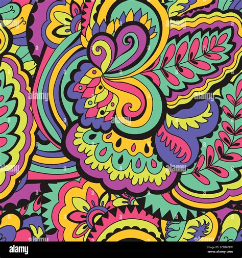 Seamless Psychedelic Pattern With Crazy Colorful Ornamental Elements
