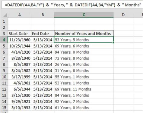 Calculating The Number Of Years And Months Between Dates In Excel Dummies