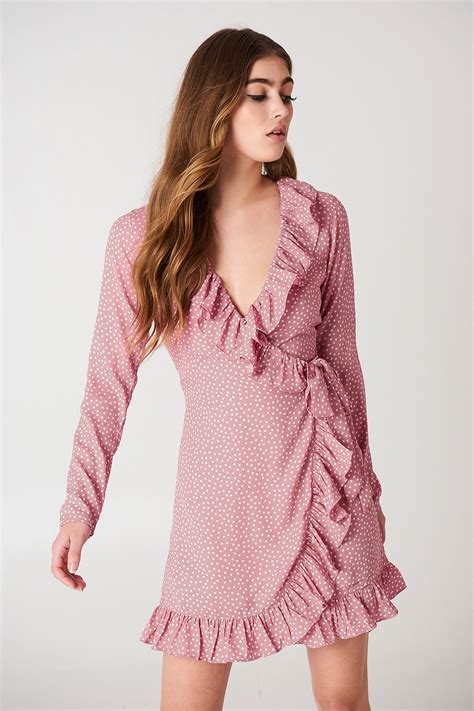 Dotted Frill Dress Dusty Pink Na