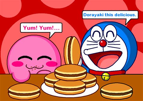 Kirby And Doraemon Eating Dorayaki By Cuddlesnam On Deviantart