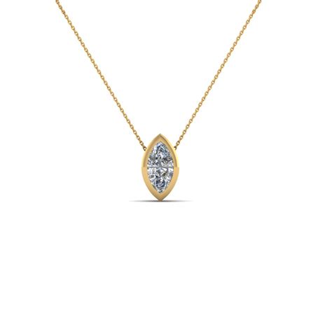 Bezel Set Marquise Diamond Necklace In 14k Yellow Gold Fascinating