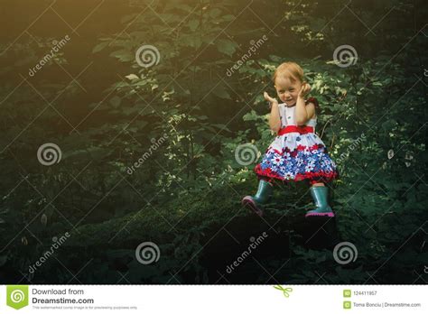 Cute Little Girl In The Forest Alone Fairy Tale Beautiful