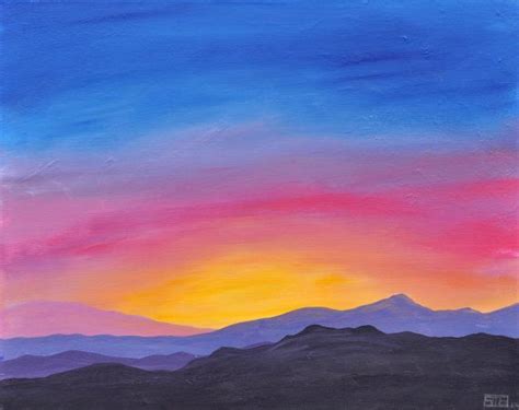 Untain Sunrise Original Acrylic Landscape Painting On Canvas Picmia