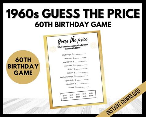 60th birthday party games 1960s guess the price fun sixtieth birthday party games 60th