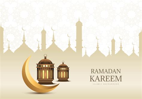 Golden Ramadan Design With Crescent Moon And Lanterns Vector Art At Vecteezy