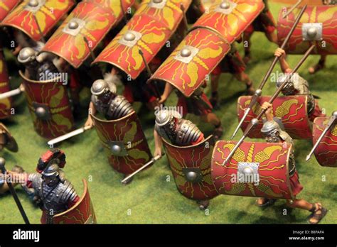 Small Model Roman Soldiers In Battle Attack Formation In Shop Window