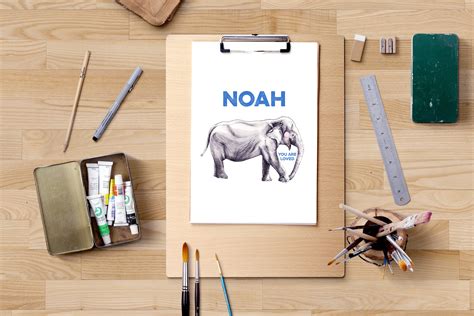 Noah Name Art Digital Print With Elephant Perfect Etsy