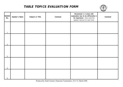 Toastmasters Table Topics Contest Evaluation Form | Cabinets Matttroy