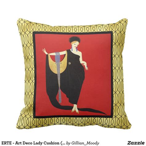 This decadent cushion from a by amara is part of the new golden age trend which takes inspiration from the opulent art deco era. ERTE - Art Deco Lady Cushion (Black/Red/Gold) | Zazzle.co ...