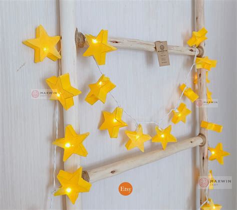 Yellow Mulburry Paper String Lights Star Fairy Lights Bedroom Etsy