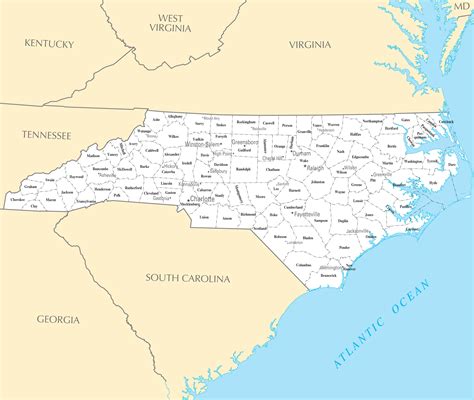 Map Of North Carolina Cities And Towns Map Of The Usa With State Names
