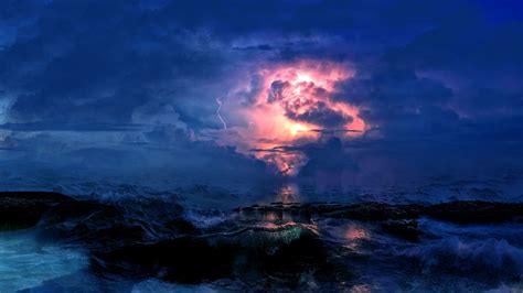 Download Wallpaper 1920x1080 Storm Sea Clouds Lightning
