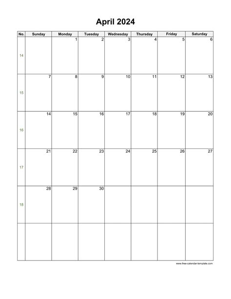 2024 April Calendar Blank Vertical Template Free Calendar