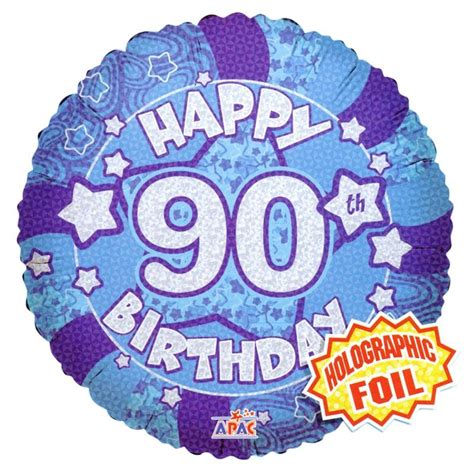 Blue Happy 90th Birthday Holographic Balloon 18inch Apac