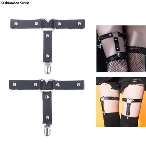 Women Punk Heart Sexy Pu Leather Garter Belt Harajuku Elasticity Body Harness Tight Suspender