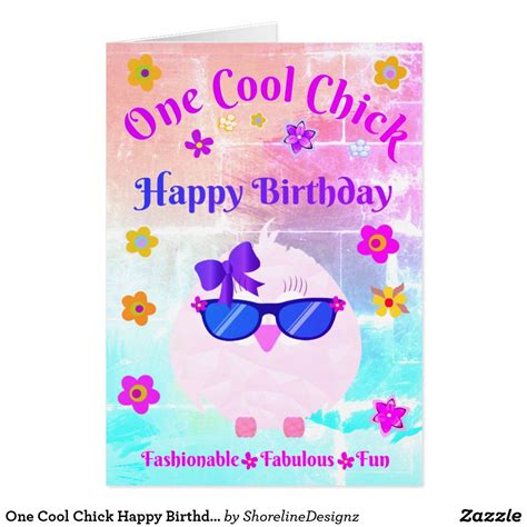 One Cool Chick Happy Birthday Card Custom Greeting Cards Cmyk Print