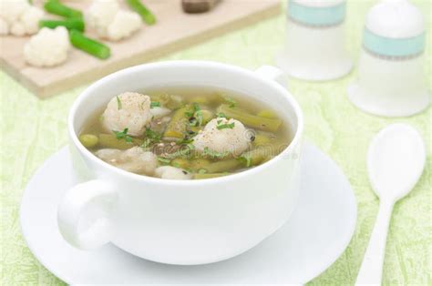 Vegetable Soup With Cauliflower And Green Beans Horizontal Stock Image