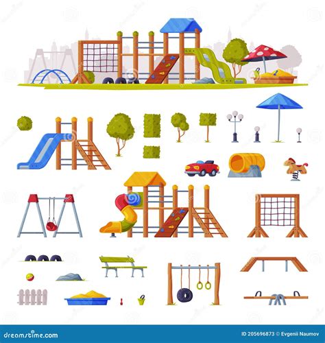 Children Playground Elements With Slide Swings And Ladders Vector Set