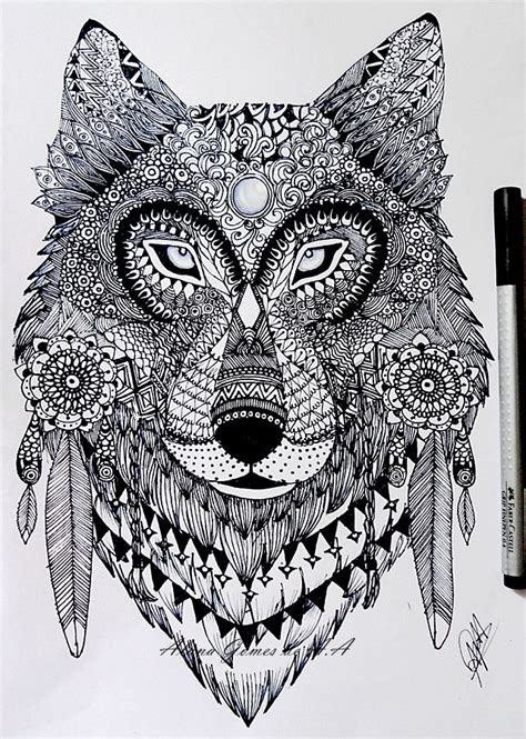 Stunning Zentangle Wolf Drawing