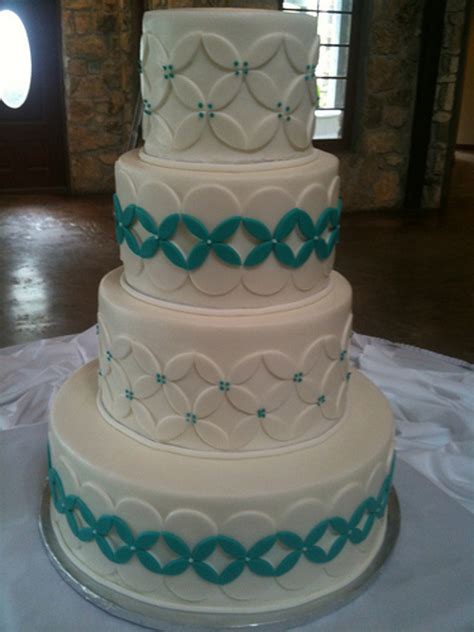 White Turquoise Wedding Cake
