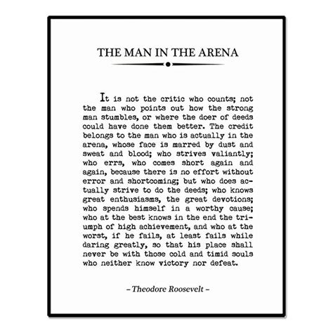 The Man In The Arena Inspirational Quote Print Book Page Sign Graduation T Home Decor